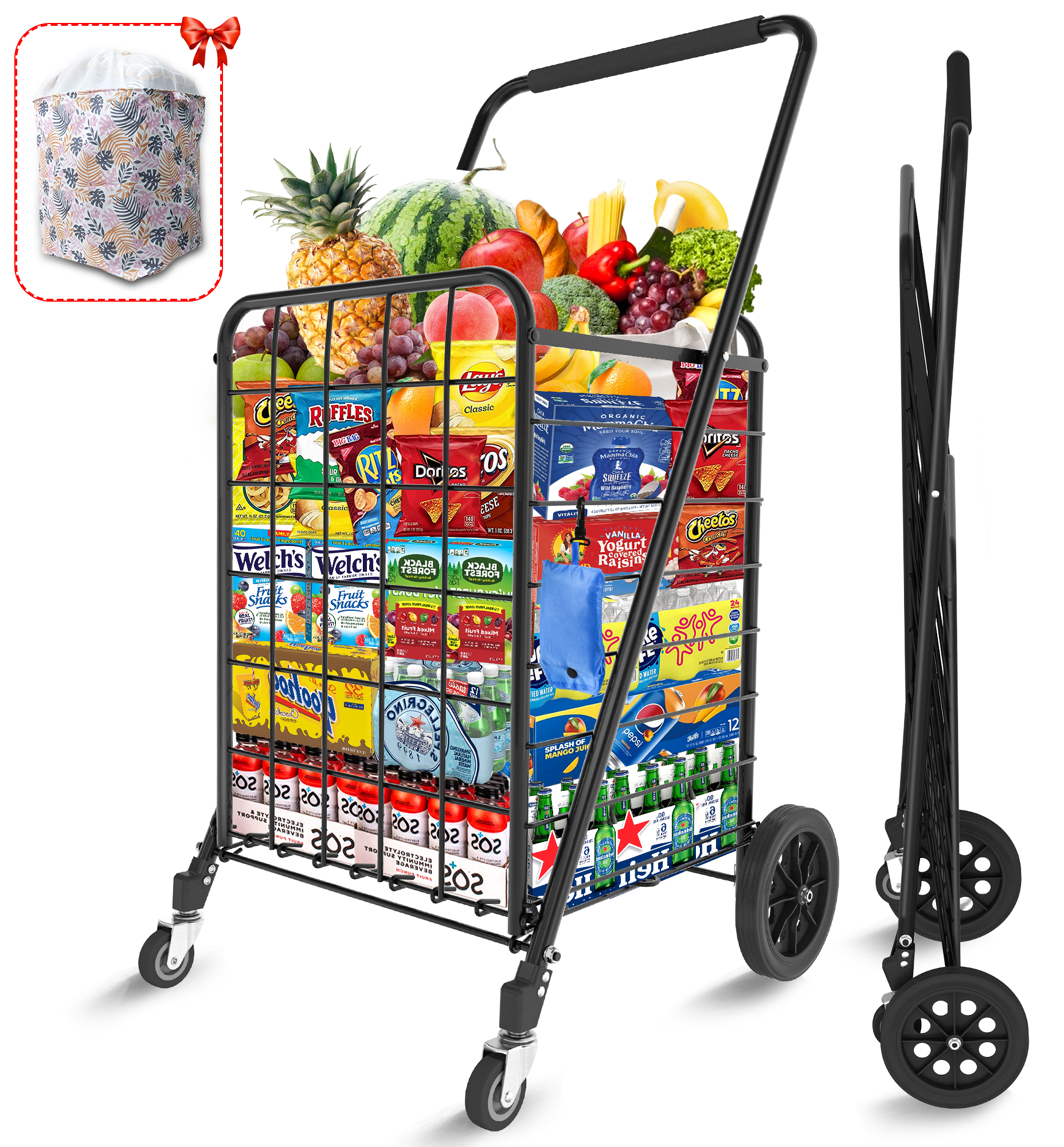 100L Shopping Cart for Groceries, Upgraded Grocery Cart on Wheels