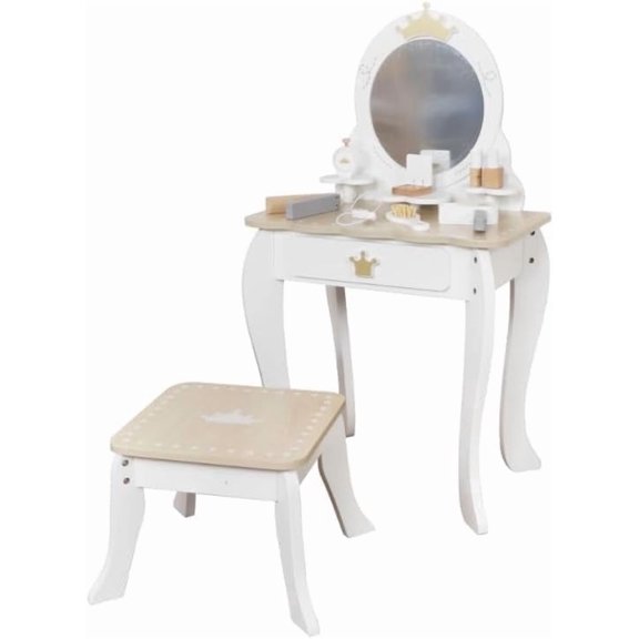 HYGRAD BUILT TO SURVIVE Kids Vanity Set with Mirror and Stool, Kids Makeup Vanity Desk with Storage Space, Bow Pattern for Little Girls, Toddler Princess Makeup Dressing Table with Chair Set