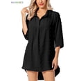 thumbnail image 6 of BadPiggies Women Swimsuit Coverups Chiffon Bikini Swimwear Beach Cover up 3/4 Sleeve Long Shirts Tunic Dress (S, Black), 6 of 7