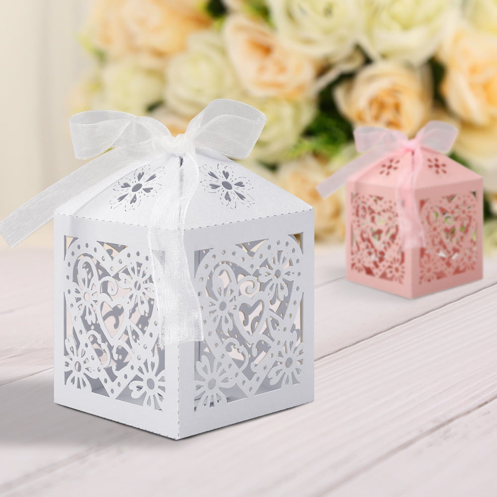 50/100Pcs Love Heart Bridal Wedding Party Favor Ribbon Gift Box Candy Boxes Bags 