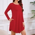 thumbnail image 6 of Women's Long Sleeve T-Shirt Dress Round Neck Knee-Length Loose Fit Casual with Pockets for Spring and Autumn Everyday Outfits,Red,S, 6 of 6