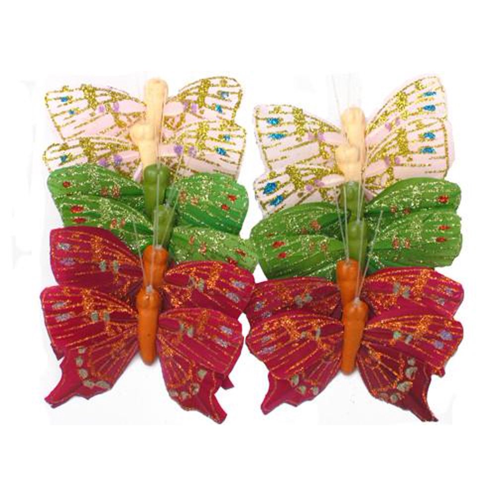 3 Inch Artificial Feather Butterfly on Wire Stem (12 Assorted Pieces