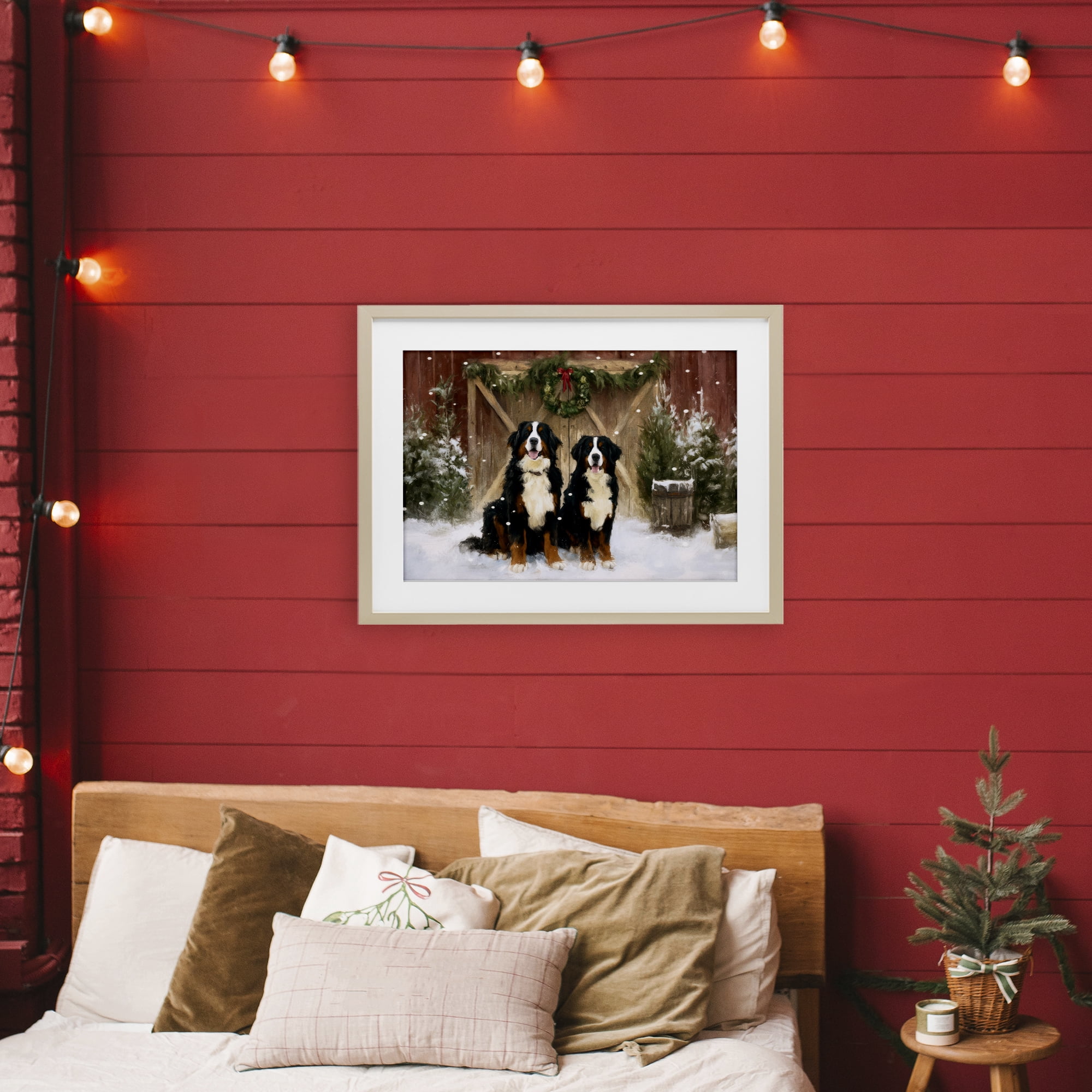 Stupell Industries Barnyard Bernese Mountain Dogs Birch Framed Print Under Glass, design by Tina LeCour