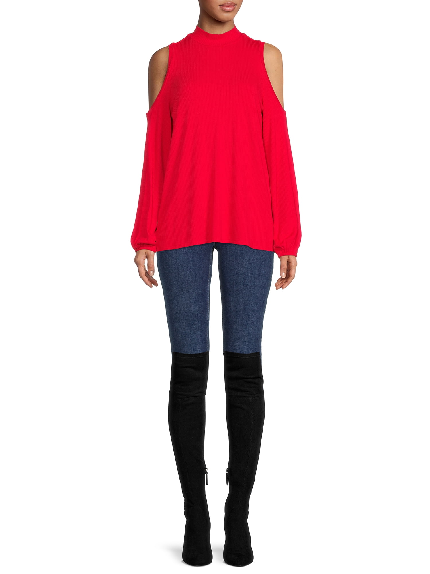 Cyrus Womens Cut-Out Mock Neck Top with Long Sleeves