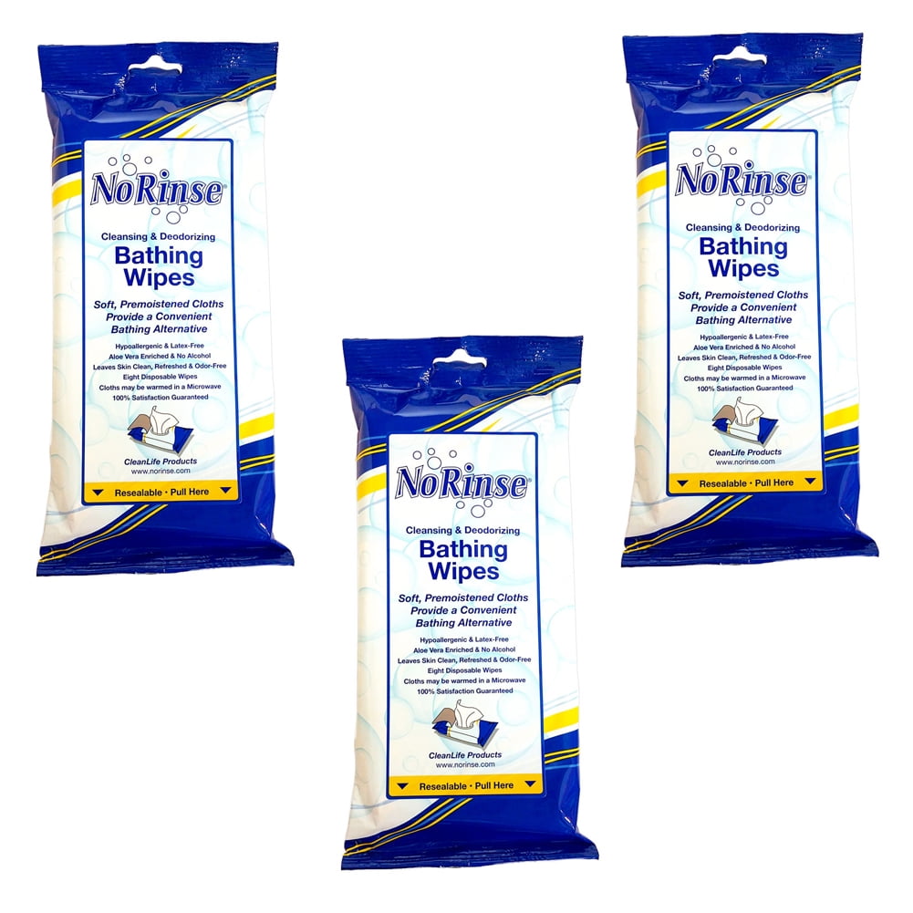 (Set/3) No Rinse Body Wipes - (Packs of 8) Travel & Caregiver Bath
