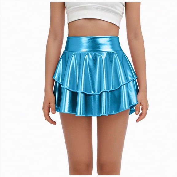 UAYOTSE Girls Metallic Skater Skort Kids High Waisted Shiny Dance Scooter Skirt,Sizes 4-5 Years