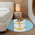 thumbnail image 2 of Round Rugs 3.3Ft, Yellow Anchor Nautical Round Area Rug Washable Indoor Throw Carpet, Aqua White Striped Soft Non Slip Circle Rug for Laundry Room Patio Home Decor Aesthetic, 2 of 8