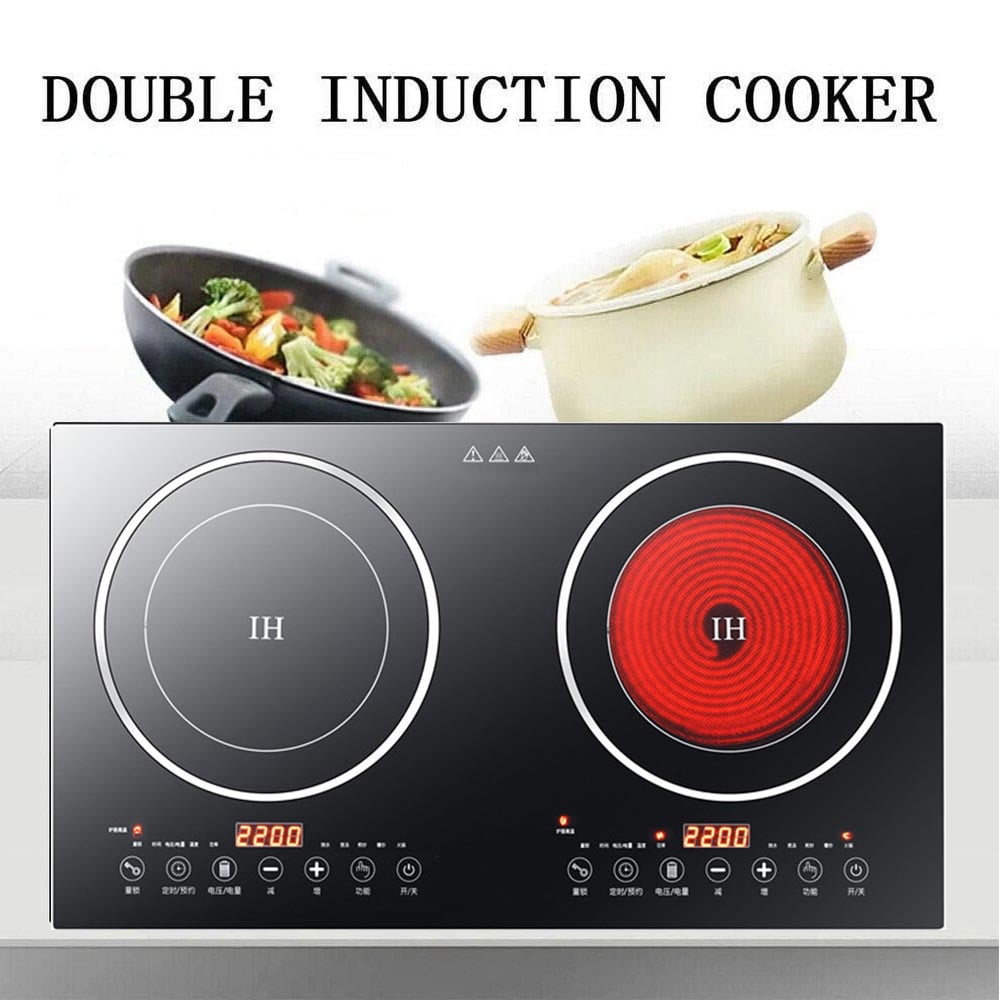 DERCLIVE Electric Ceramic Stove Induction Cooktop, Electric Stove 2 Burner Electric Burner Countertop Infrared Induction Cooker Home Cooktop Cooking Furnace