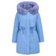 thumbnail image 3 of Women's Mid-Length Parka, Belted Waist Faux Fur Collar Jacket, Thickened Fleece Lined Winter Coat, Casual Winter Outerwear, Plus Size Winter Jacket Blue XL, 3 of 8