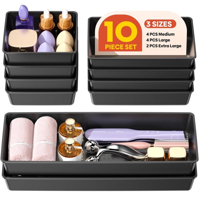 Juego de organizadores para cajón MLIKLU, 10 piezas, plástico negro