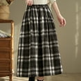 thumbnail image 4 of Ndbuld Stretchy Waist Bohemian Cotton Casual Half Skirt Women's Thick Woolen Elastic Waistband Plaid Skirt Retro A-line Skirt Gift for Girls,Black, 4 of 7