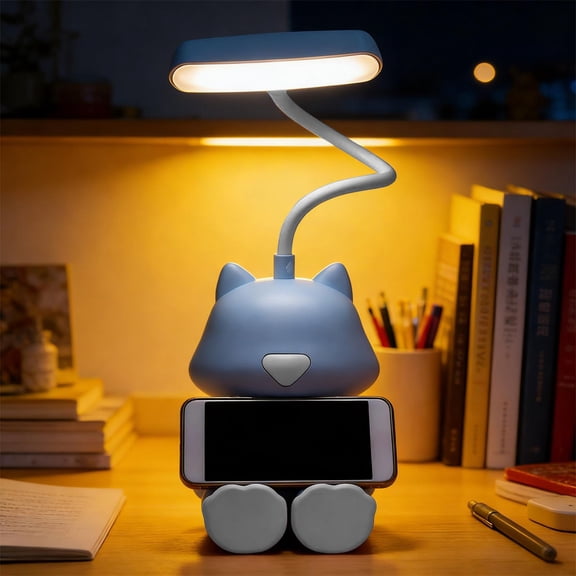 Cute Rechargeable Desk Lamp with Phone Stand for Bedroom Reading Nightstand Decor