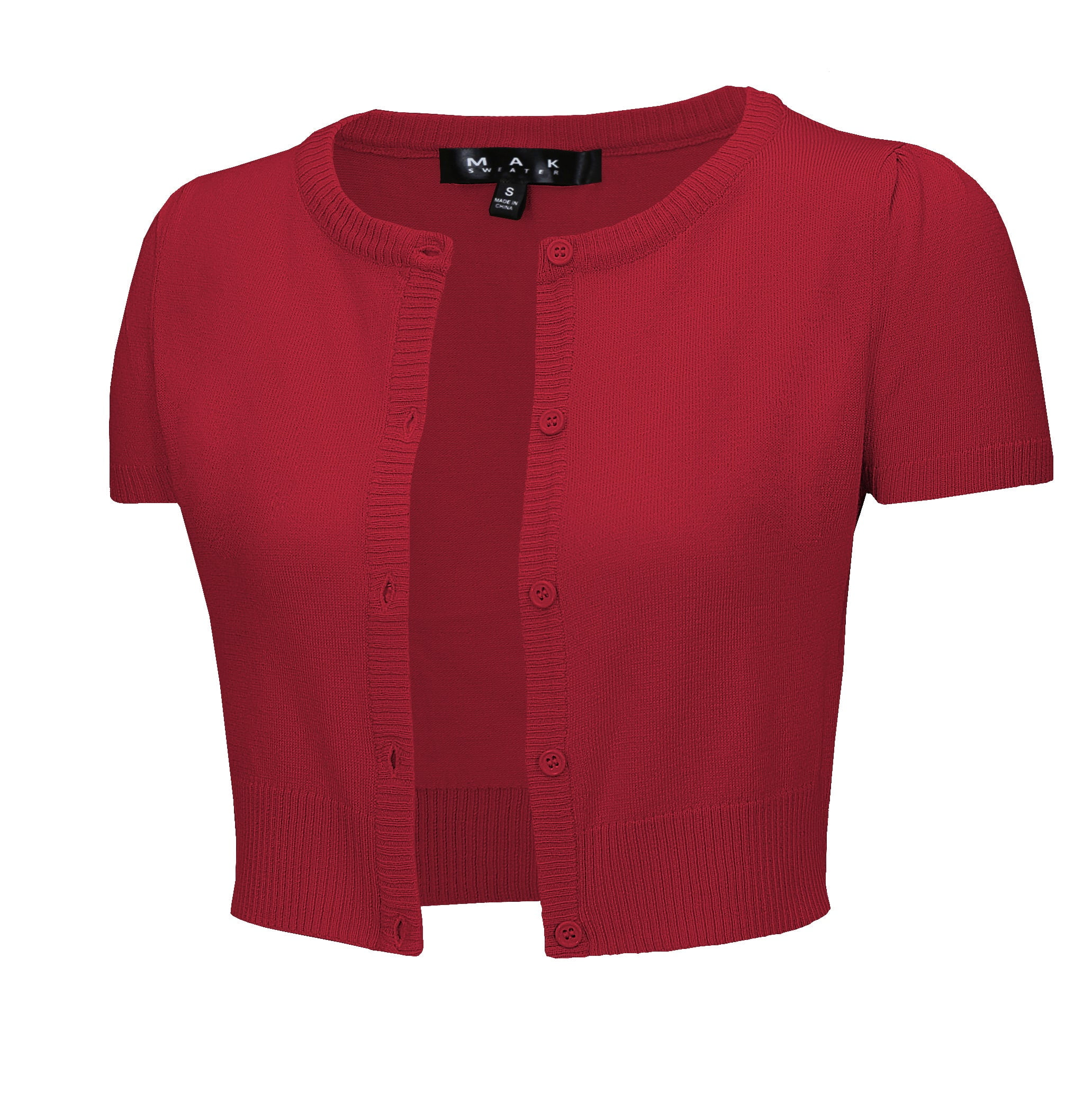 YEMAK Women's Cropped Bolero Button Down Short Sleeve Cardigan Sweater  CB0536-RED-S - Walmart.com