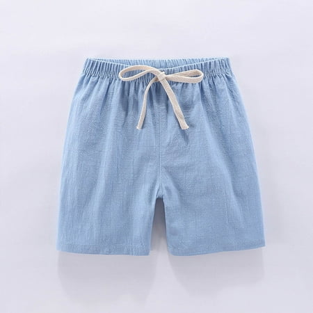 

WHLBF Toddler Kids Baby Boy Girls Fashion Cute Solid Color Linen Pants Sports Casual Shorts Blue 2-3Years