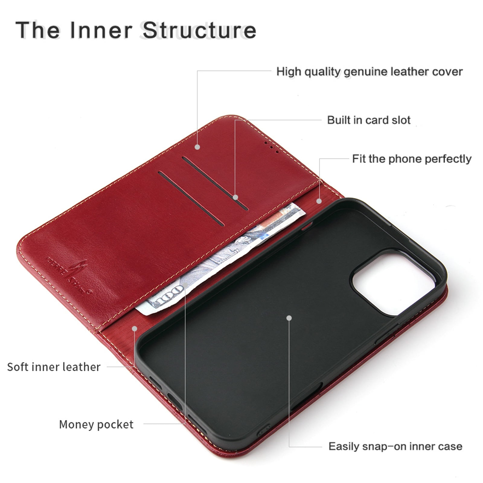 ShellTech for iPhone 16 Pro Leather Wallet Case,Luxury Genuine Vintage Leather [Slim and Durable] with Card Slot & Kickstand [Magnetic Closure] Flip Folio Case,Red