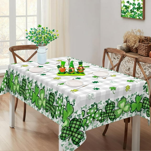 St. Patrick''s Day Tablecloth Rectangle 60x84 Inch, Saint Patrick''s Day Shamrock Tablecloth Buffalo Plaid Eucalyptus Table Cloth Decor for Dinner Party Picnic