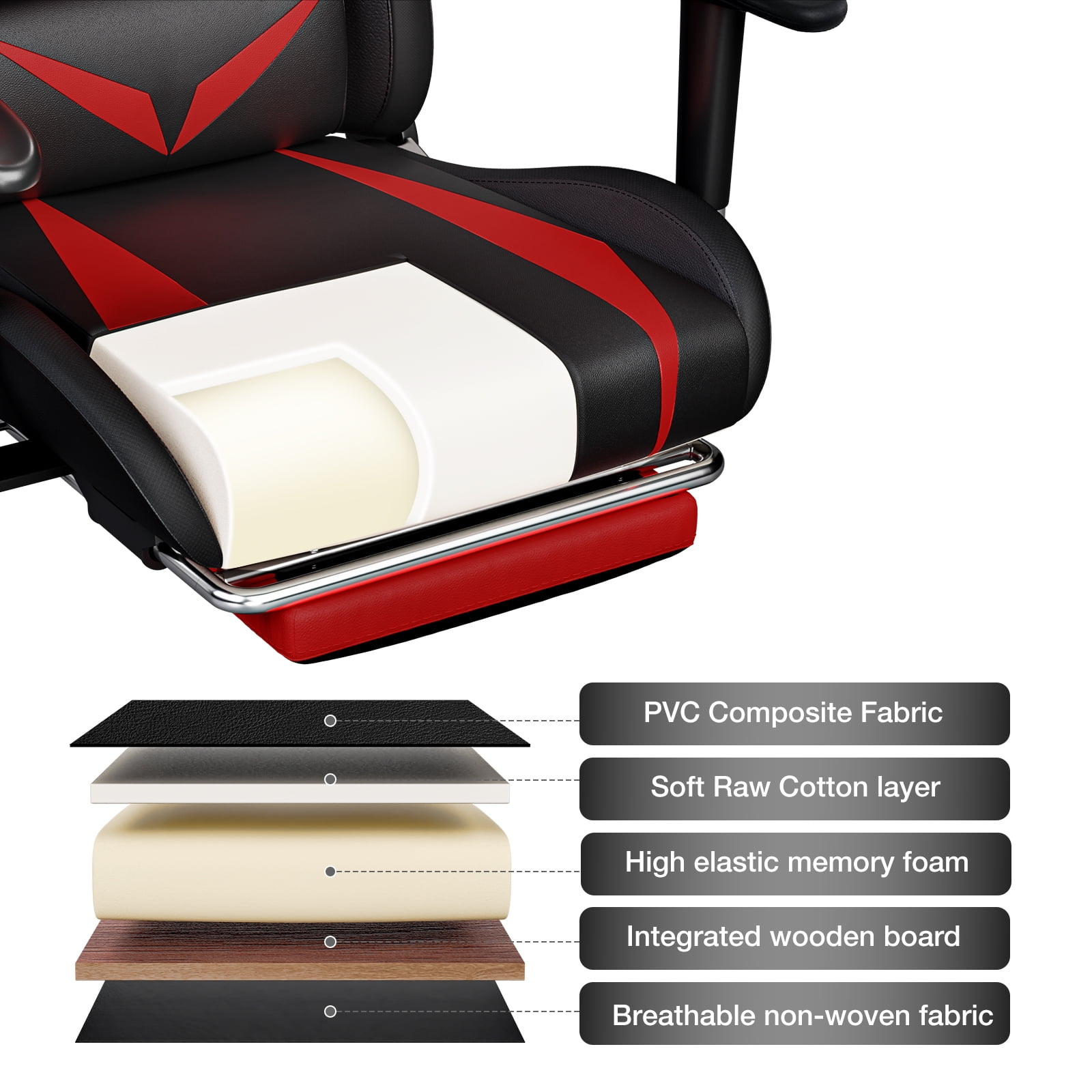 Hoffree Gaming Chair with Speakers Gamer Chair with Footrest and Massage Reclining Video Game Chair with Led Lights and Swivel Seat and Headrest and 2D Armrests for Adults