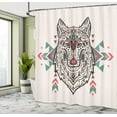thumbnail image 5 of Ambesonne Ethnic Shower Curtain, Big Wolf Head Ornaments, 69"Wx75"L, Pearl Coral and Teal, 5 of 5