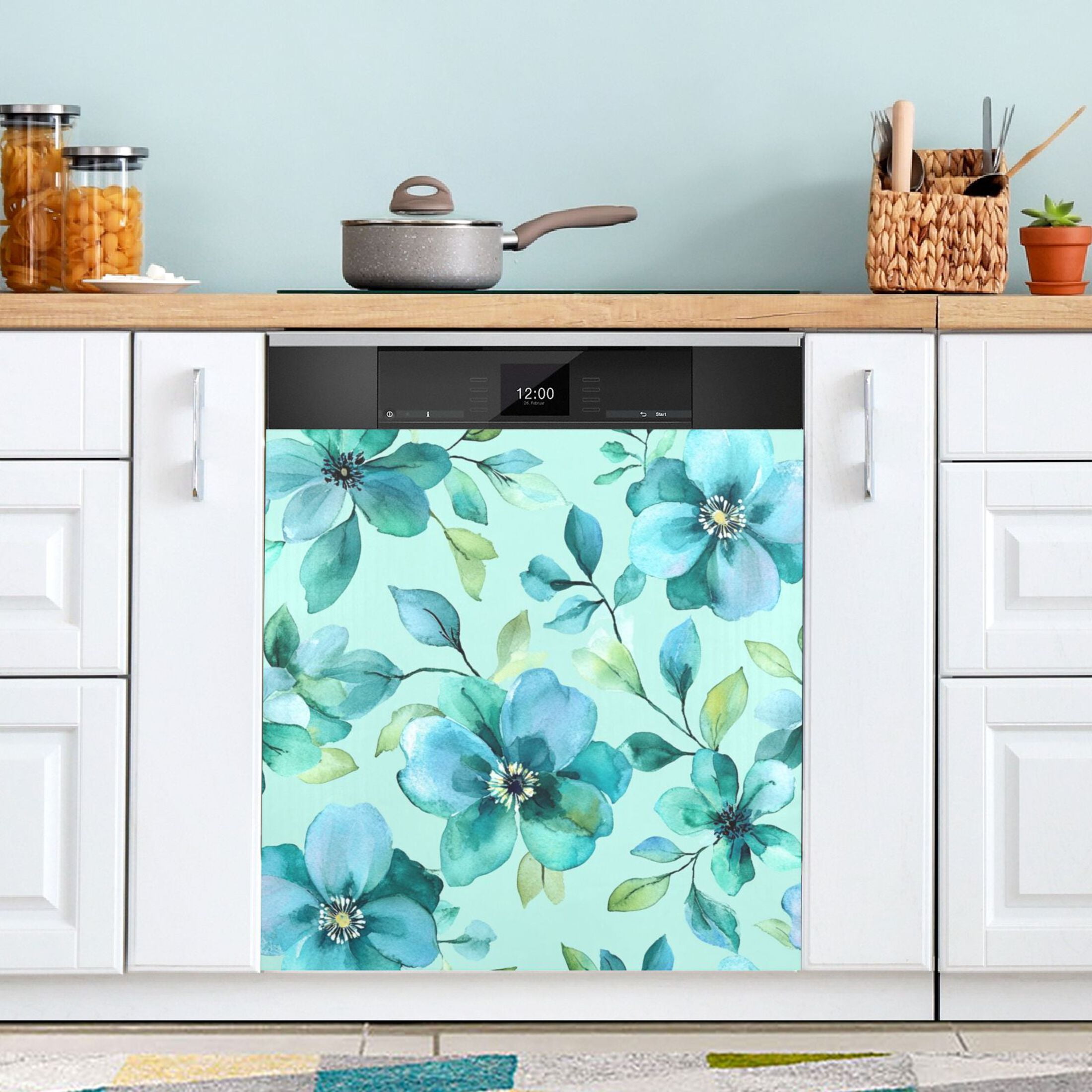 Dishwasher Magnetic Sticker 23x26 Inch Refrigerator Magnetic Sticker Washing Machine Magnetic Sticker Kitchen Panel Magnetic Sticker Home Decor Cartoon Navy Flowers