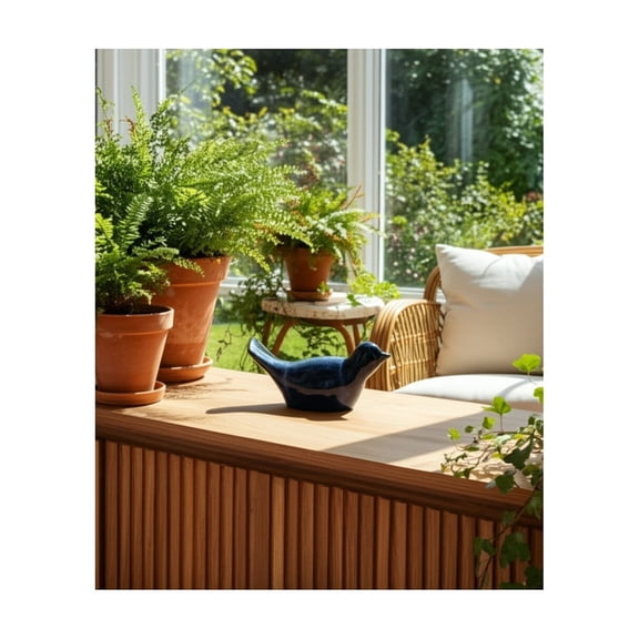 Ceramic Bird Garden Decor for Home Accent - Decorative Front Porch Decor for Outdoor Garden, Patio, and Backyard - Small Ornamental Figurines for Yard Art and Flower Bed - 5", Blue