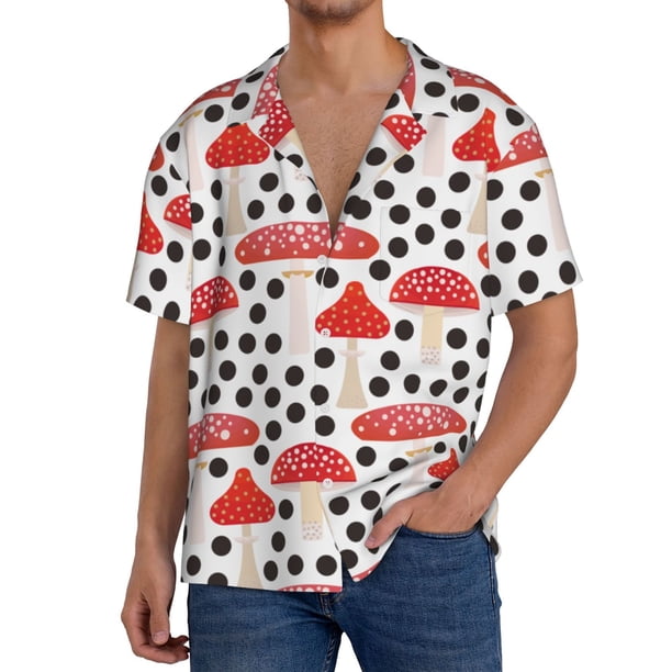 Fotbe Forest Mushrooms Camisa Estampada de Manga Corta para Hombre, Casual de Verano, Estilo Playero, Sin Arrugas-Small