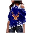 thumbnail image 2 of Womens Christmas Sweatshirt Long Sleeve One Shoulder Festive Reindeer and Snowflake Print Pullover Sweatshirts, 2 of 5