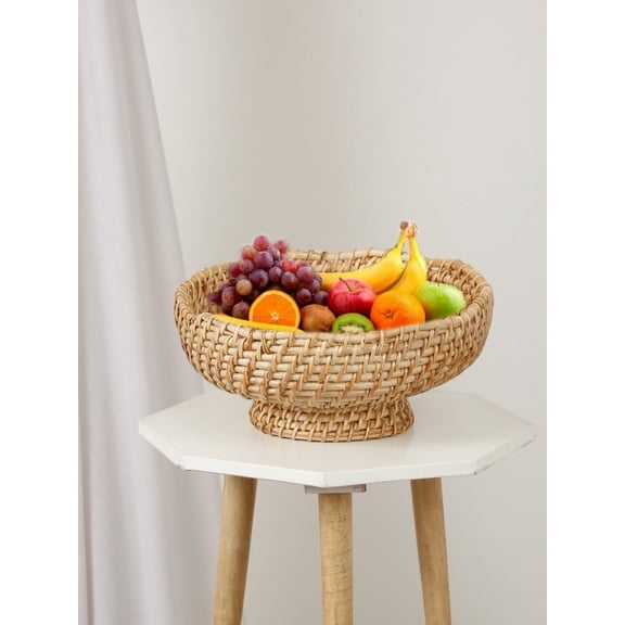Shilpkara "Circular Charm" Handcrafted Circular Multi-utility Rattan Storage Organiser Fruit Basket