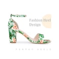 thumbnail image 3 of BLISSFUL STEP Women's Shoes Floral Printed Chunky Heel Ankle Strap Open Toe Dress Sandals Green 10, 3 of 6