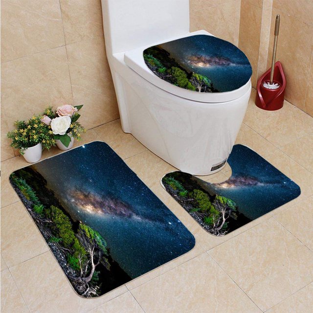 ABPHQTO vía Láctea Juego de alfombras de baño de 3 piezas Alfombra de baño Alfombra de contorno y tapa de inodoro