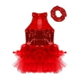 thumbnail image 4 of Zaldita Kids Girls Shiny Sequins Ballet Latin Dance Leotard Unitard Tutu Dress with Headband Set Red 12, 4 of 7