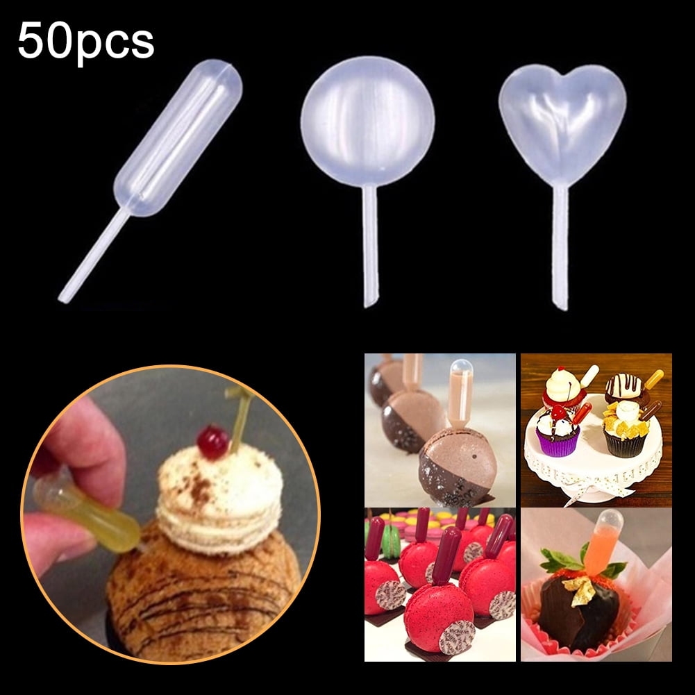 Yesbay 50Pcs 4ml Disposable Heart Round Shape Liquid Dropper Cupcakes