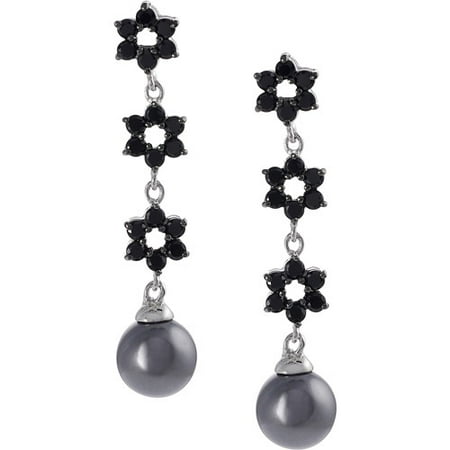 Brinley Co. CZ Faux Pearl Sterling Silver Drop Earrings
