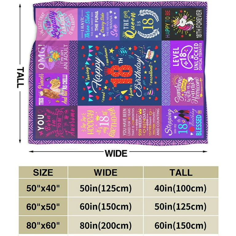  18th Birthday Gifts for Girls, Birthday Gifts for 18 Year Old  Girls, 18 Year Old Girl Birthday Gifts for Daughter Sister Niece Teenager,  Happy 18th Blanket 18 Year Old Girl Birthday