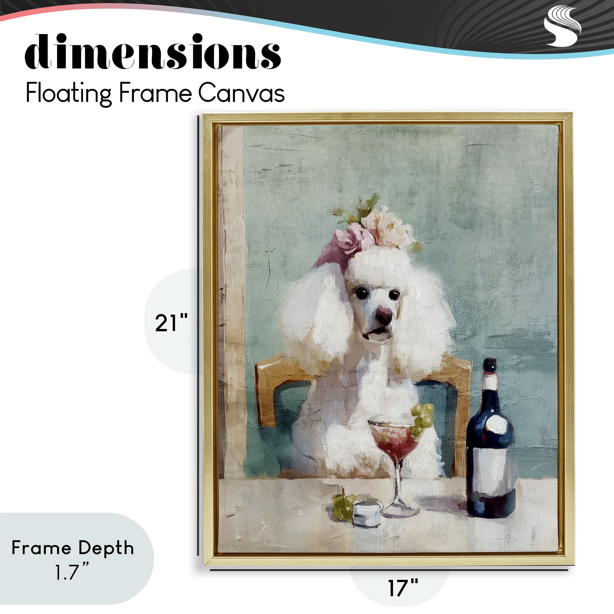 Stupell Industries Poodle At Lunch Gold Framed Floater Canvas Wall Art, design by Annabelle Hall