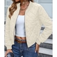 thumbnail image 5 of Female Stand Collar Quilted Puffer Jacket Padded Zip Coat Cream White XS, 5 of 7