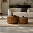 thumbnail image 3 of Leumius Round Nesting Coffee Table Set of 2, Wood Accent Tables with Vertical Slatted Body, Rustic Farmhouse Side Tables for Living Room Walnut, 3 of 7