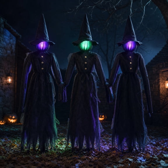 5.4 FT Witch Halloween Decorations Outdoor Yard Decor, 3 Pack | Changing Colors LEDs, Halloween Witch Yard Stakes, Haunted House Props for Lawn Garden Party Home Decor