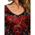 thumbnail image 3 of FASHIONWT Women Plus Size Print Rose Long Sleeve Street Style V-Neck T-Shirt, 3 of 4