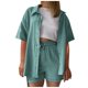 thumbnail image 1 of Conjunto de 2 piezas para mujer con camiseta de manga corta lisa y pantalones cortos: conjunto informal para el verano, tejido fácil de cuidar, 1 of 6