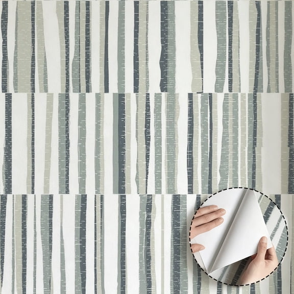 Modern Minimalist Aesthetic Birch Stripe Wallpaper Peel and Stick Wallpaper, Waterproof Contact Paper Wall Decor for Bedroom Living Room Bathroom Kitchen Cabinet Drawer Rental Property 17.7 * 118 in