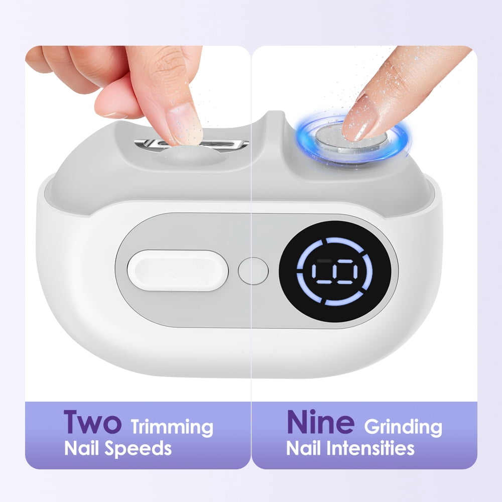 Automatic Baby Nail Trimmer, Electric Nail Clipper Polisher with LED Light, UV Nail Lamp & Nail Storage Box, 4 in 1 Nail File with 2 Speed Trimming, 9 Speed Filing, 500mAh Battery for Baby Senior