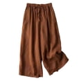 thumbnail image 4 of Likimi Linen Pants For Women Wide Leg Elastic Waist Summer Loose Fit Solid Color Fashionable Trousers Brown Size L, 4 of 5
