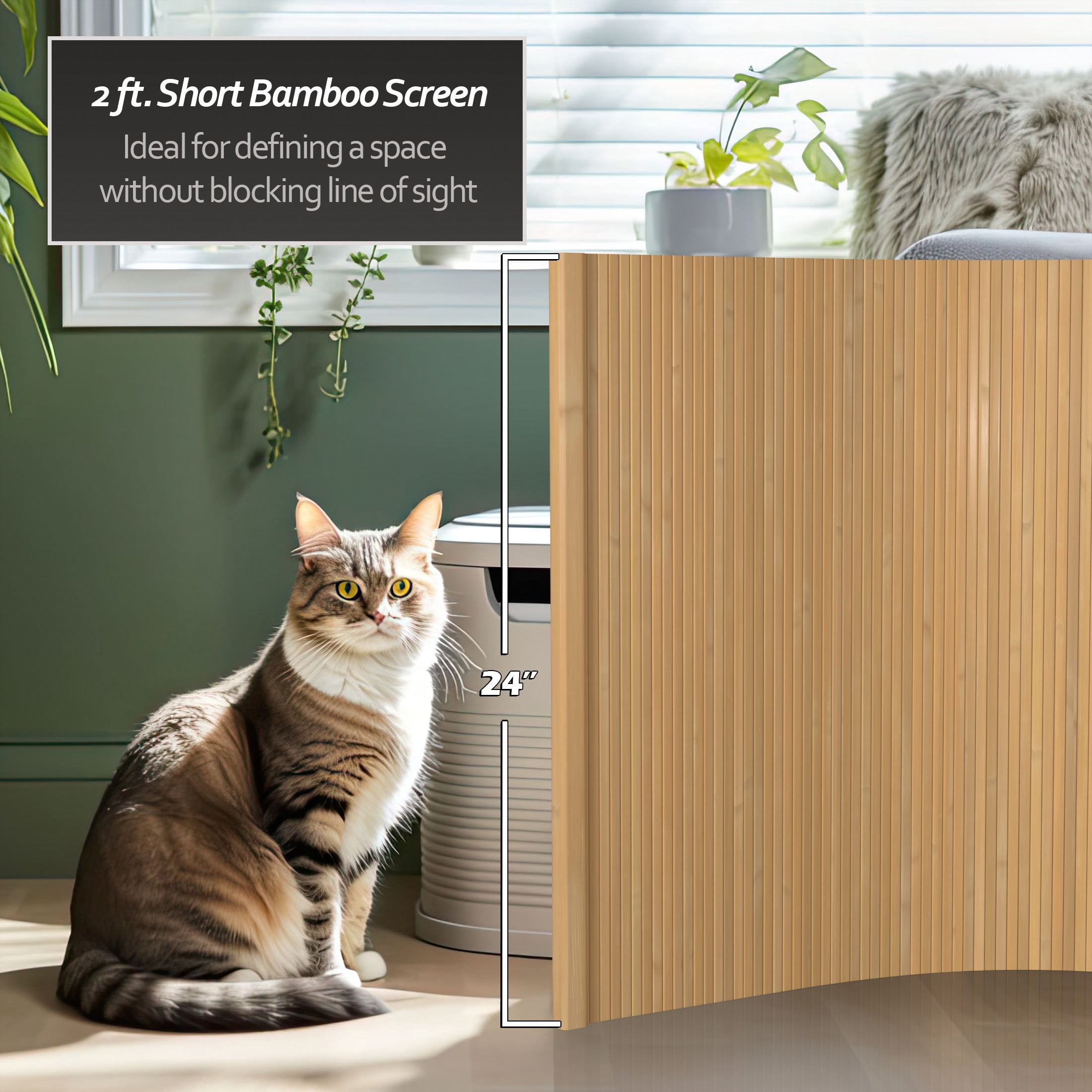2 ft. Bamboo Wave Screen Honey Room Divider - Tabletop/Desktop