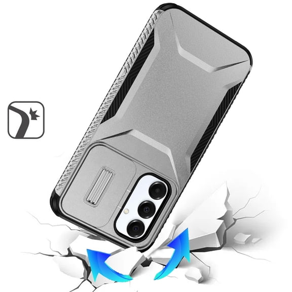 XPM for Samsung Galaxy A17 5G Phone Case, Slim Fit Shockproof Hybrid with Slide Camera Window Covering, Rugged Tpu Silicone Hard PC Bumper Cover for Galaxy A17 (Silver)