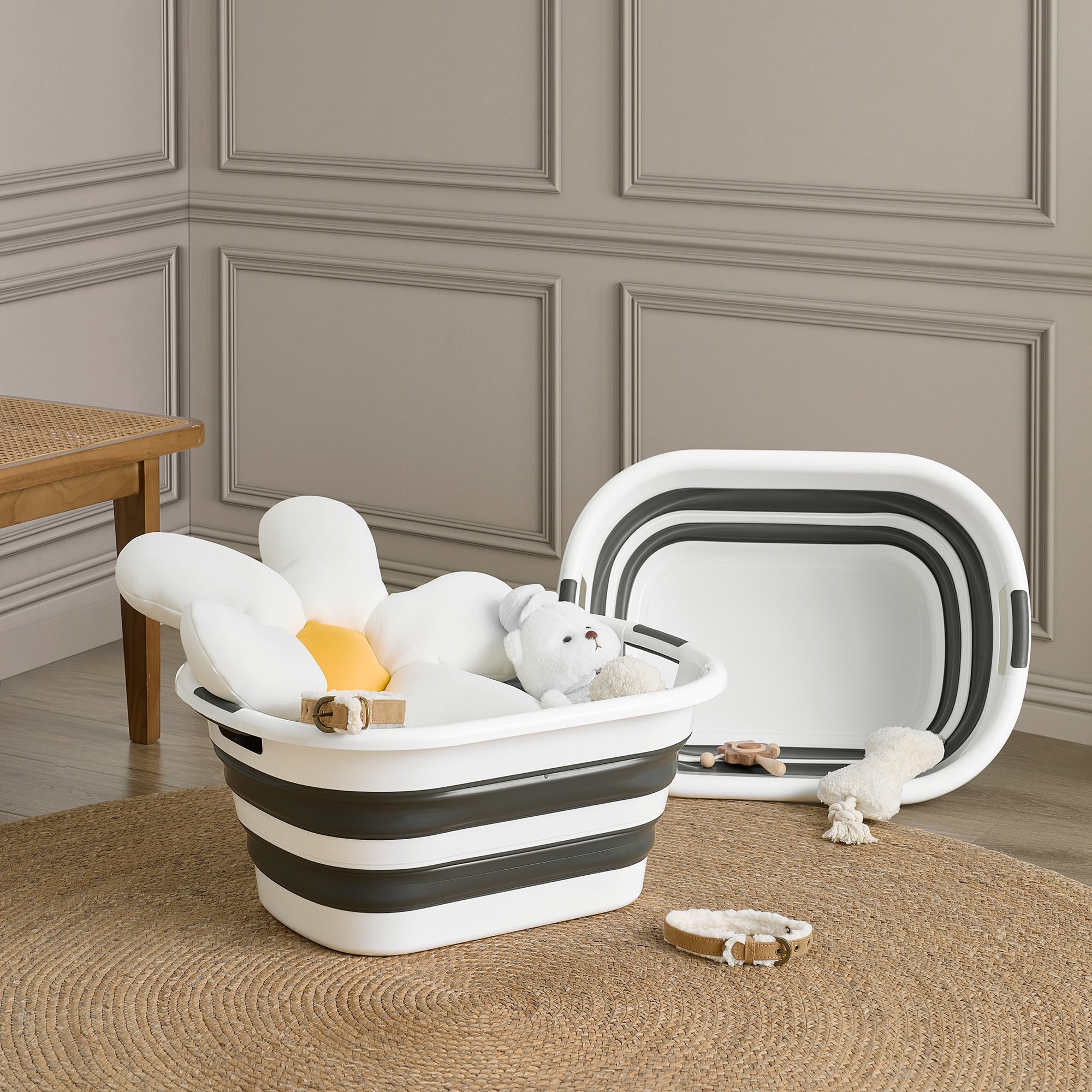 Around The Home Collapsible Laundry Baskets, Grey, Set Of 2