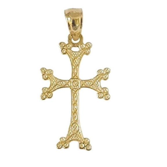 14K Yellow Gold Textured Armenian Apostolic Cross Pendant