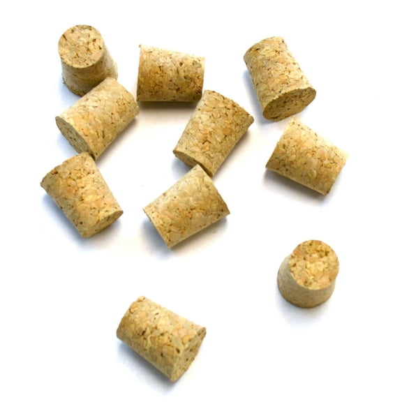10PK Cork Stoppers, Size #9 - 18mm Bottom, 24mm Top, 29mm Length - Tapered Shape, Natural Bark Material - Great for Household & Laboratory Use - Eisco Labs
