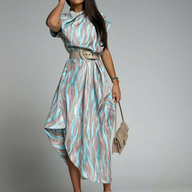 Women's Summer Fashion Short Sleeves Print Irregular Loose Dress