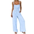thumbnail image 2 of hoksml Women's Summer Checkered Wide Leg Jumpsuit, Spaghetti Strap Smocked Casual One Piece Outfit, 2 of 8
