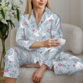 thumbnail image 5 of KLL Bunny And Flower Print Women's Long Sleeve Pajamas with Pants Sleepwear Loungewear 2 Set-Small, 5 of 7